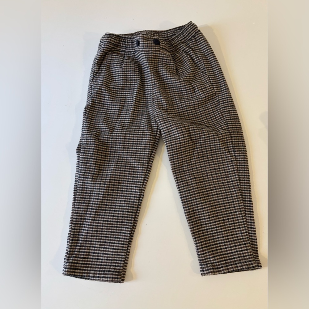 Zara Toddler Houndstooth Check Pants Brown Taupe 18–24M Elastic Pull-On - Picture 2 of 4